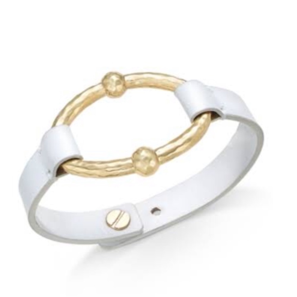 Ralph Lauren Hammered Metal Leather Bracelet